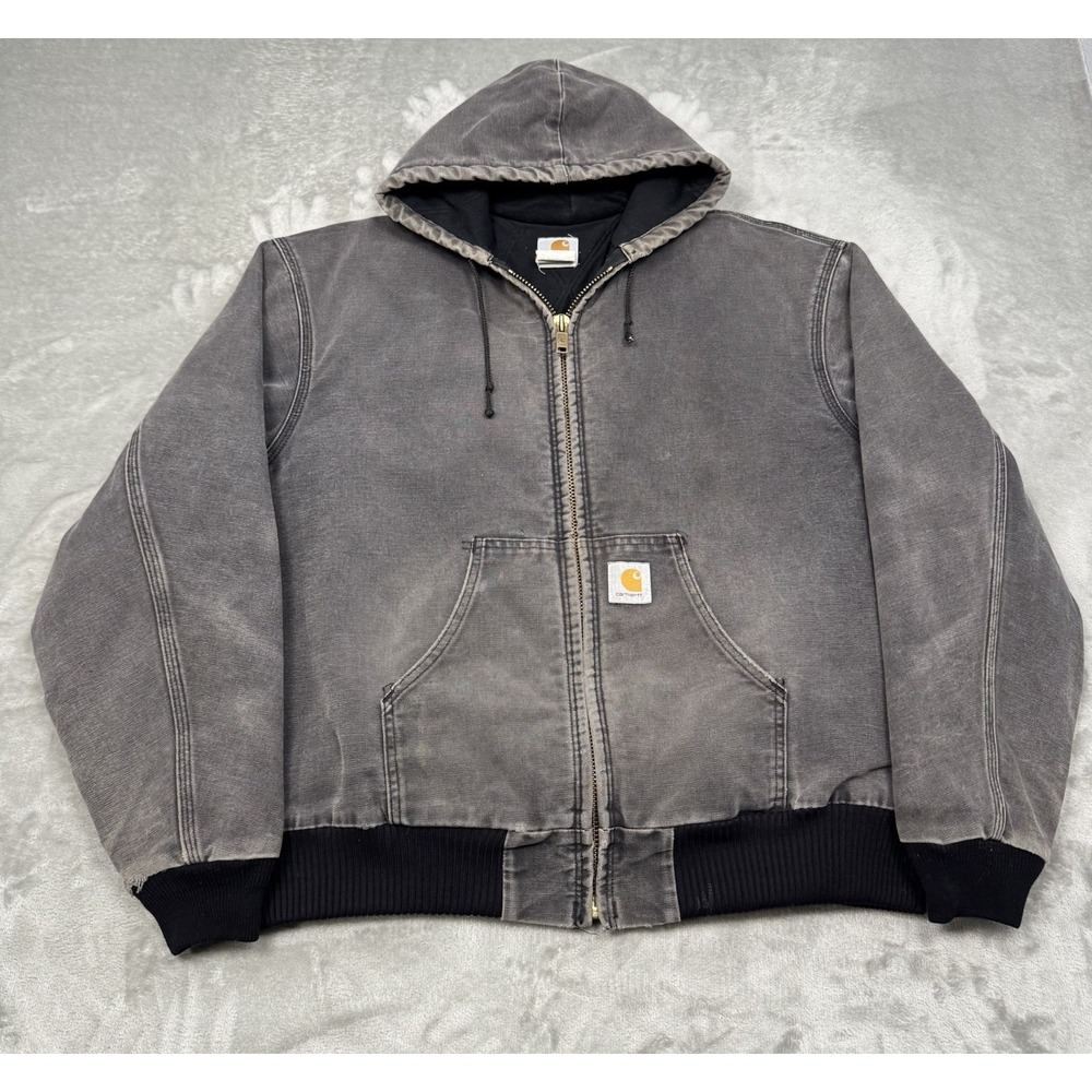 Vintage Carhartt Jacket Mens 2XL XXL Black Hooded Coat Quilted Insulated J04 BLK